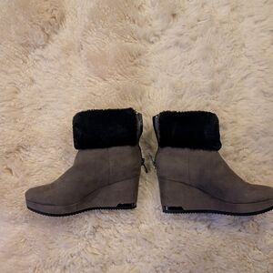 DKNY Dark Taupe and Black Heeled Boots